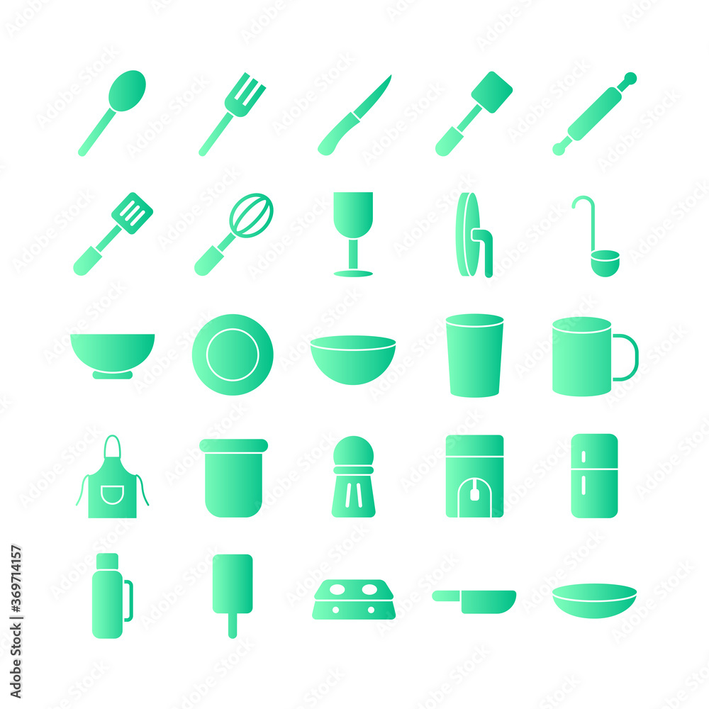 Kitchen icon set vector gradient for website, mobile app, presentation, social media. Suitable for user interface and user experience Kitchen icon set vector gradient for website, mobile app, presentation, social media. Suitable for user interface and user experience