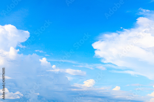 Beautiful landscape scenes of layer sky with white soft clouds parted to reveal a deep blue sky. make you feel free and clear on new day of morning. Fresh weather background.