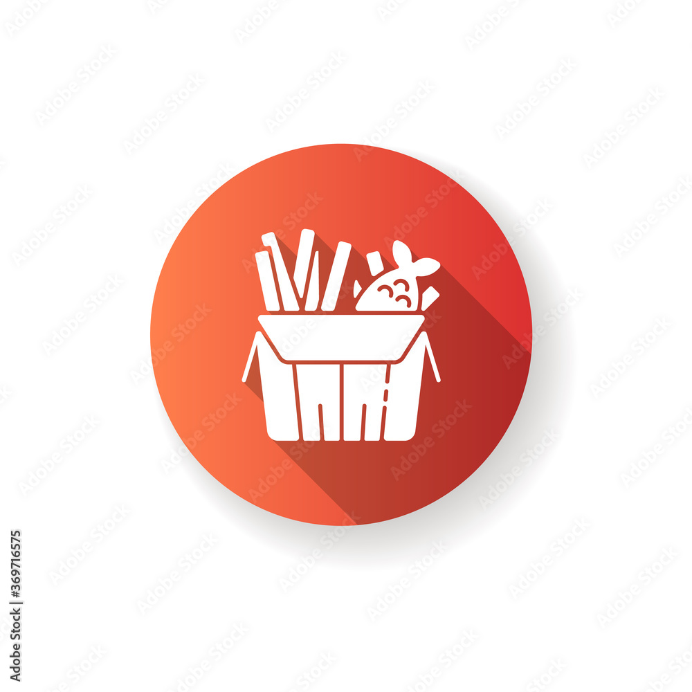 Fish and chips red flat design long shadow glyph icon. British fast food. English take away meal. European lunch. Dinner delivery. Australian junk food. Silhouette RGB color illustration Fish and chips red flat design long shadow glyph icon. British fast food. English take away meal. European lunch. Dinner delivery. Australian junk food. Silhouette RGB color illustration