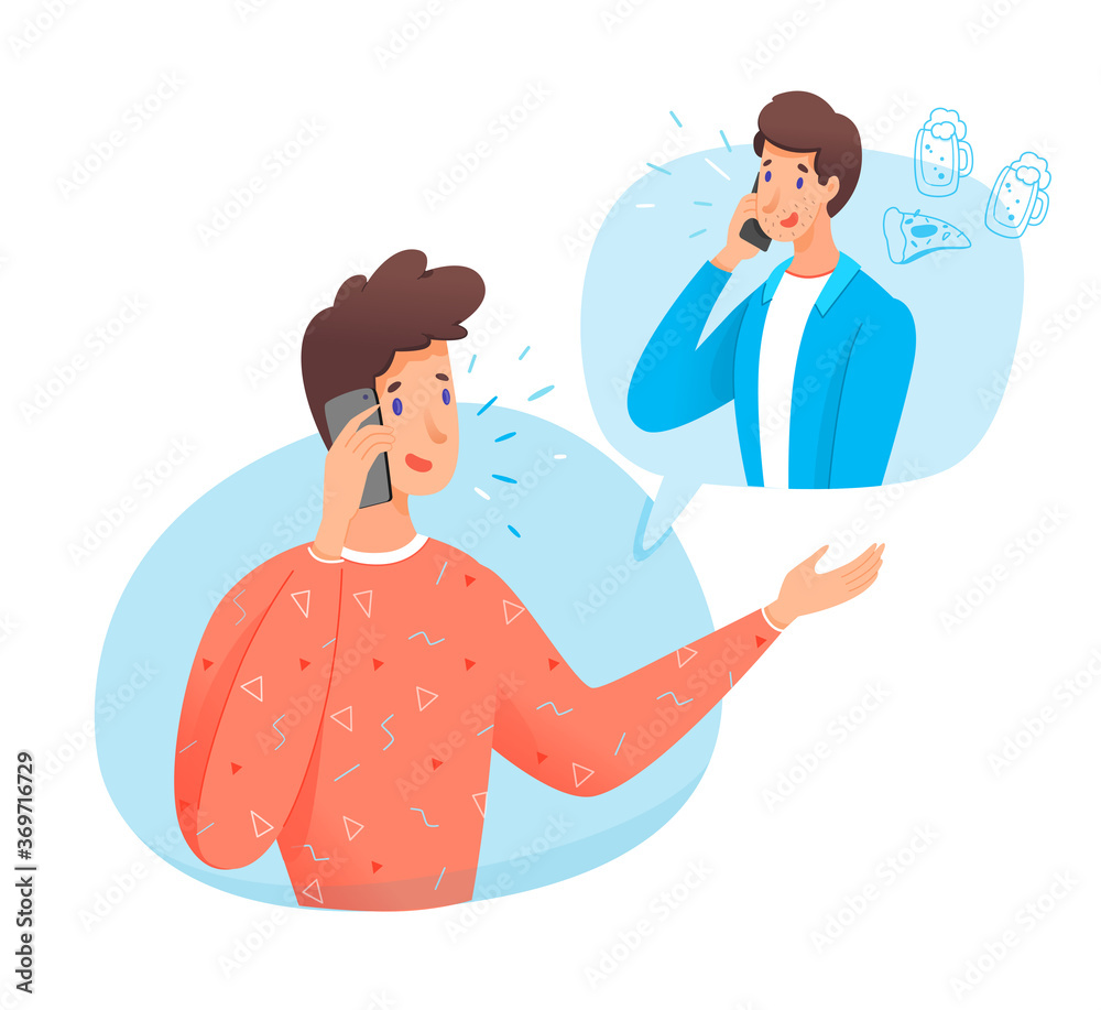 Man friend talking phone speech bubble design Man friend talking phone speech bubble design