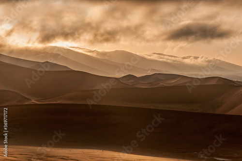 View from sickle shaped sand dune at Sossusvlei towards east