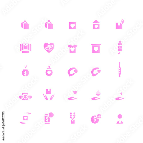 .Charity icon set vector gradient for website, mobile app, presentation, social media. Suitable for user interface and user experience.