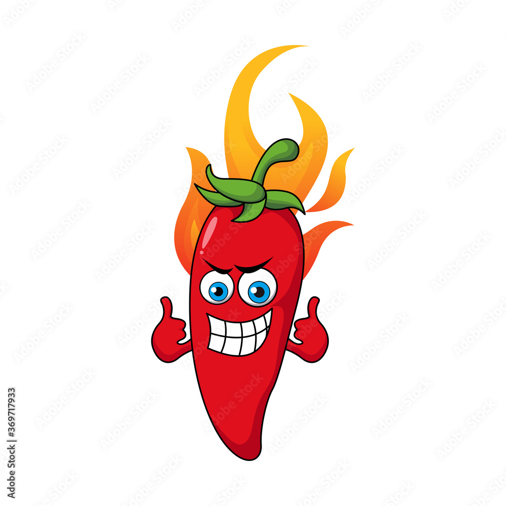 Cute Red Hot Smiling Chili Cartoon Characters Illustration Design, Chili  Pepper Mascot with Two Thumbs Up in Fire Template Vector Stock Vector |  Adobe Stock