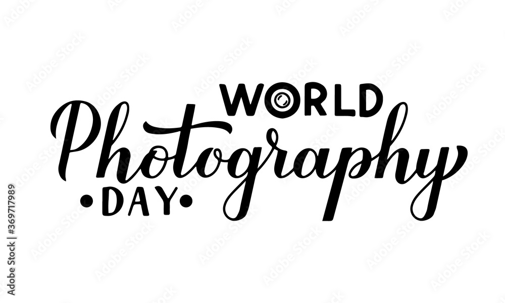 World Photography Day calligraphy hand lettering isolated on white. Vector template for logo design, banner, typography poster, greeting card, flyer, sticker, etc