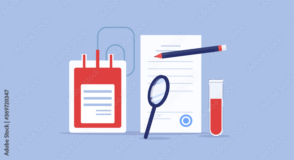 Medical blood exam and laboratory research flat vector illustration isolated. - obrazy, fototapety, plakaty 