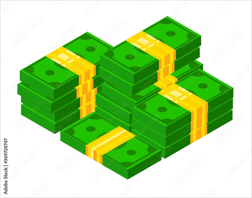 3D Pile of cash. Isometric dollar banknote icon. Stacked dollar bundle 3D Pile of cash. Isometric dollar banknote icon. Stacked dollar bundle