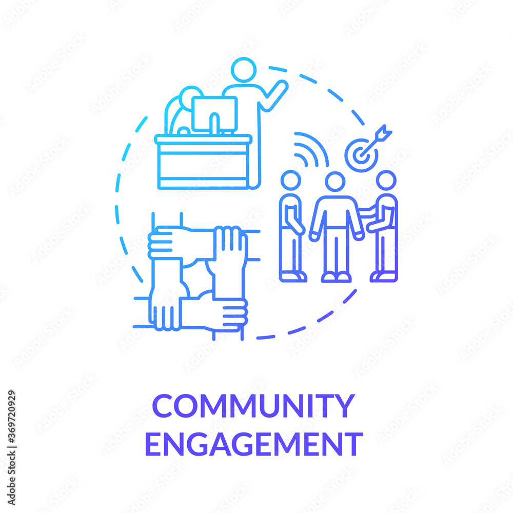 Community engagement blue gradient concept icon. Teamwork for corporate project. Union support. Partnership for work idea thin line illustration. Vector isolated outline RGB color drawing