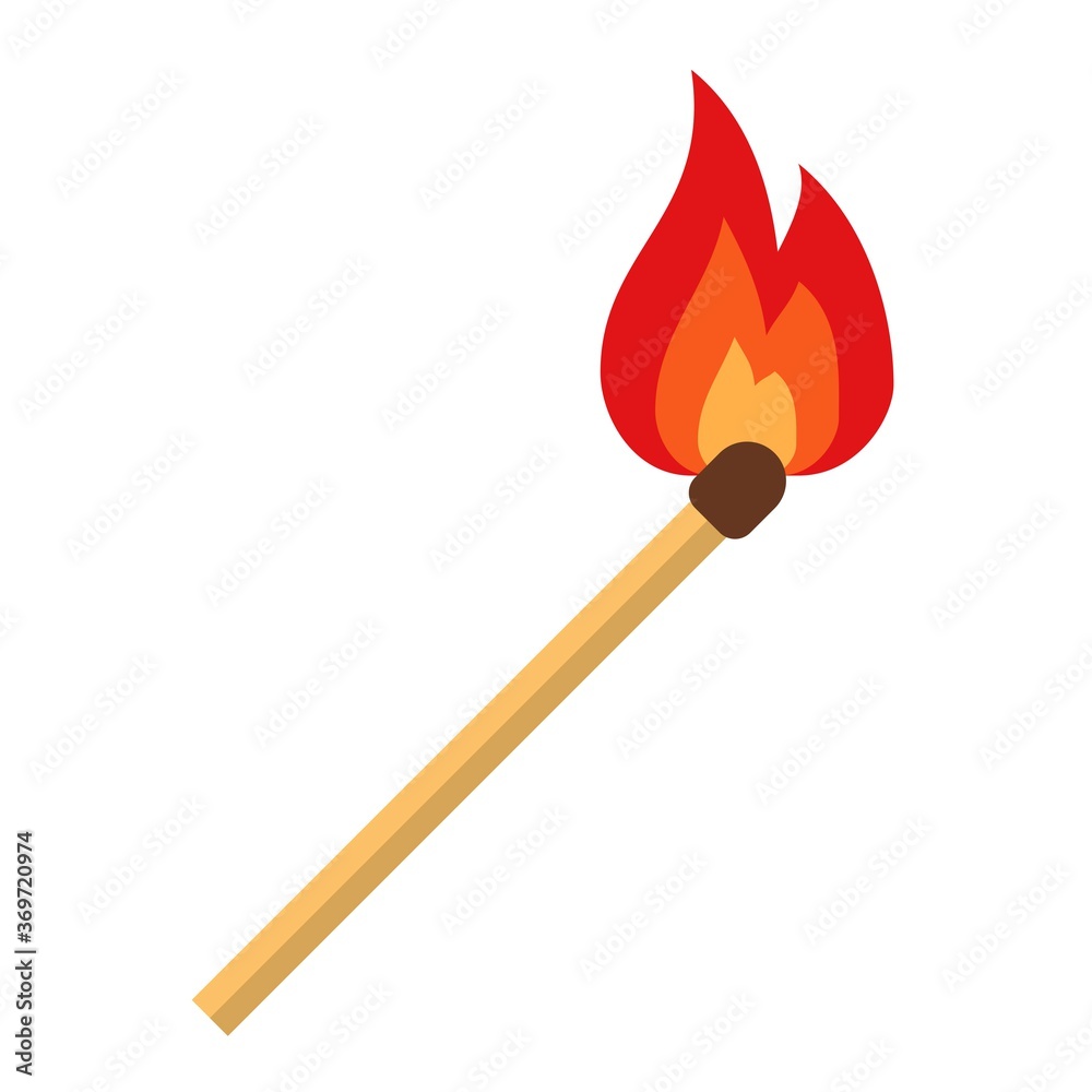 Match with fire isolated on white background. Vector illustration