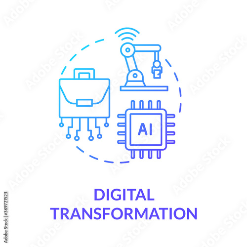 Digital transformation blue gradient concept icon. Artificial intelligence. Innovative technology. Automatization of factory idea thin line illustration. Vector isolated outline RGB color drawing