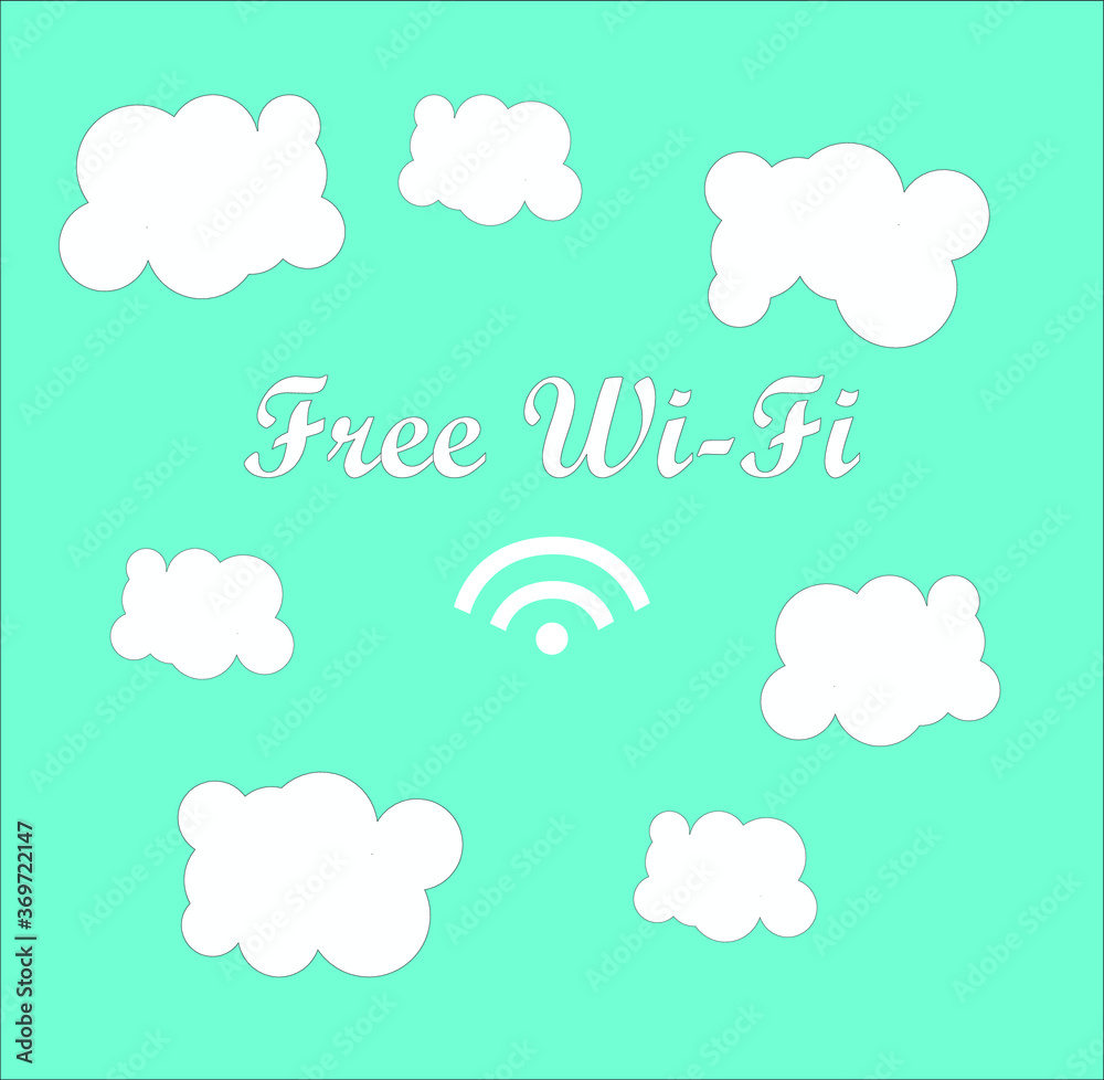 free Wifi vector sign and illustration with clouds