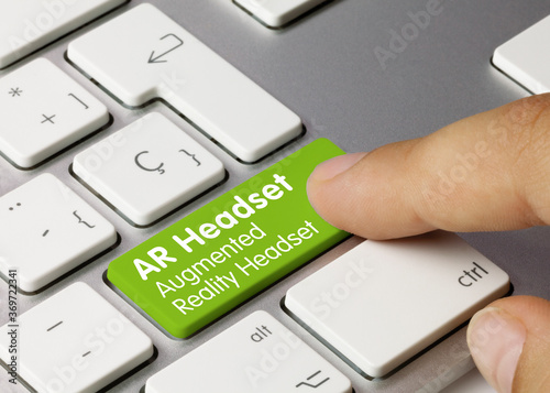 AR Headset Augmented Reality Headset - Inscription on Green Keyboard Key.