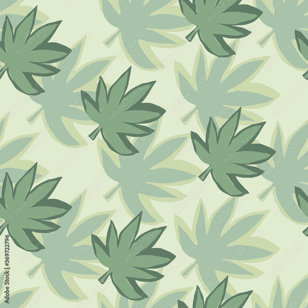 Seamless pattern with pastel blue hemp leaves. Light background. Seamless pattern with pastel blue hemp leaves. Light background.