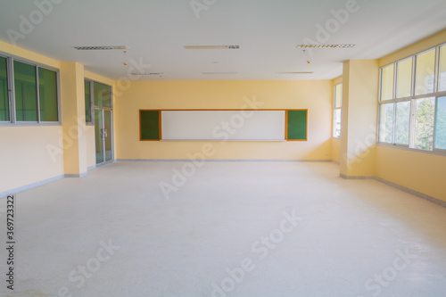 internal decoration renovate work construction and whiteboard in classroom empty