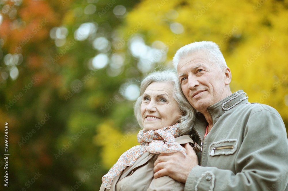 Happy senior couple posing in the park Happy senior couple posing in the park