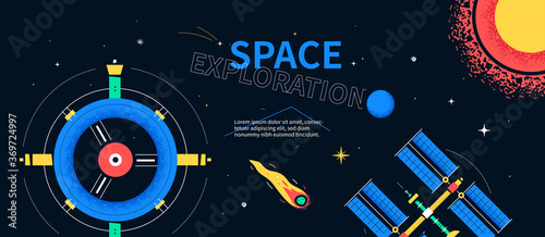Space exploration - colorful flat design style web banner
