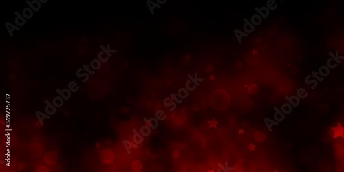 Dark Red vector backdrop with circles, stars. Glitter abstract illustration with colorful drops, stars. Design for wallpaper, fabric makers.