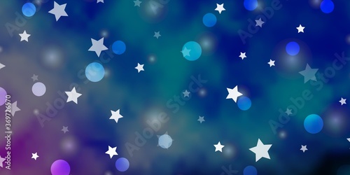 Light Blue, Green vector pattern with circles, stars. Abstract design in gradient style with bubbles, stars. Design for textile, fabric, wallpapers.