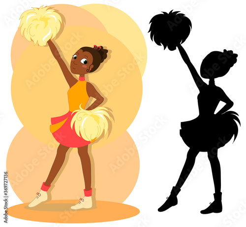 Young african cheerleader and silhouette vector illustration