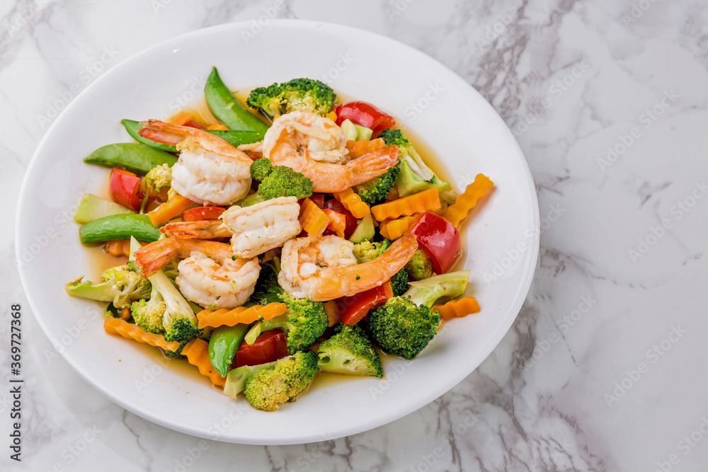 Stir fried mixed vegetables with shrimp Stir fried mixed vegetables with shrimp