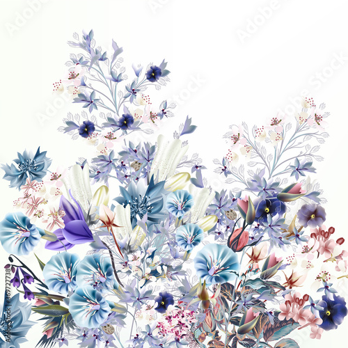 Fototapeta Naklejka Na Ścianę i Meble -  Light floral vector illustration with spring and summer field flowers