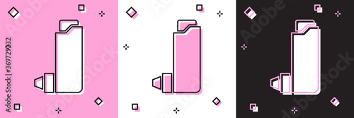 Set Inhaler icon isolated on pink and white, black background. Breather for cough relief, inhalation, allergic patient. Vector Illustration.