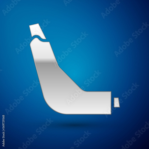 Silver Inhaler icon isolated on blue background. Breather for cough relief, inhalation, allergic patient. Vector Illustration.