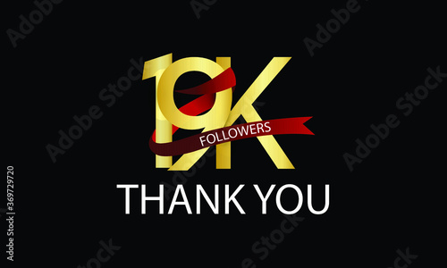 19K, 19.000 Followers Thank You anniversary Red logo with Tosca ribbon. For Social Medias - Vector