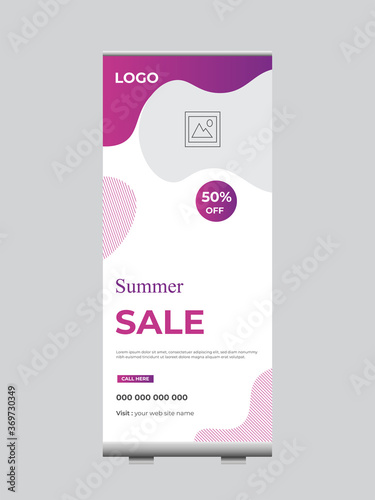 Business Roll Up Banner. X-Stand Banner For Big Sale, Summer, Fashion Template Vector Design