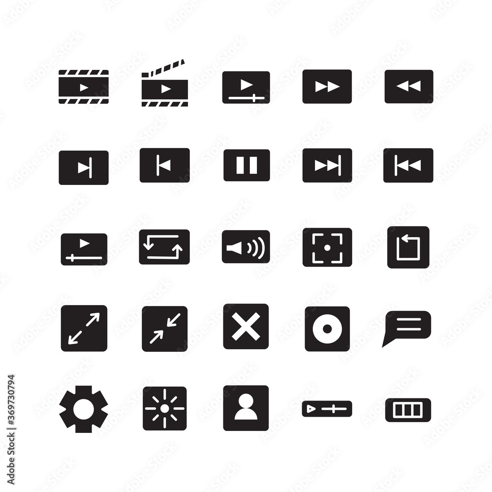 Video Player icon set vector solid for website, mobile app, presentation, social media. Suitable for user interface and user experience.