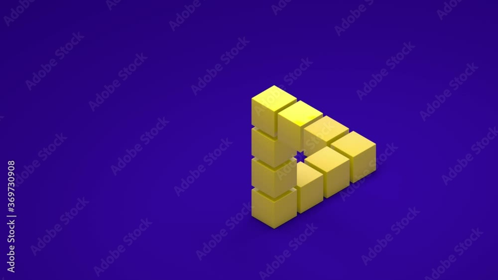 3D animation of an impossible triangle that is assembled from cubes and 3D text. The figure unfolds and reveals the mystery of the impossible triangle. 3D animation of an impossible triangle that is assembled from cubes and 3D text. The figure unfolds and reveals the mystery of the impossible triangle.