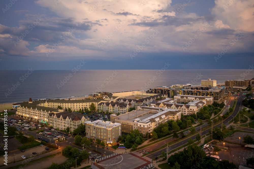 Drone Aerial of Pier Village Long Branch Sunset 