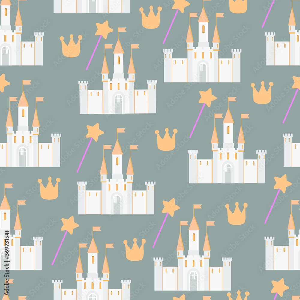 swan and castle seamless pattern on the gray background swan and castle seamless pattern on the gray background