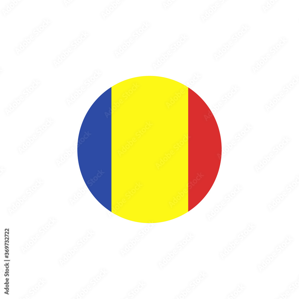 Flag of Romania as round glossy icon. Button with Romanian flag