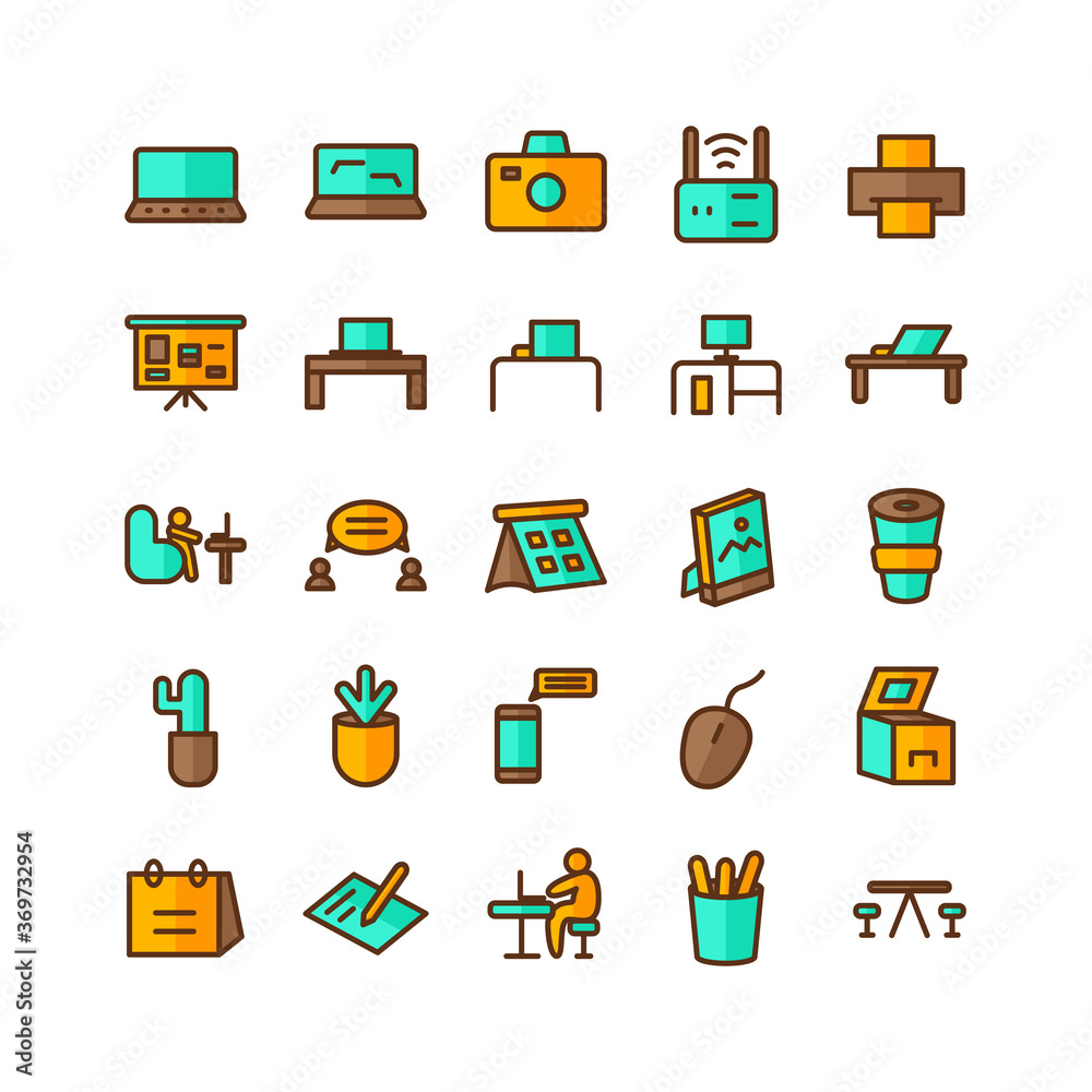 Working Space icon set vector flat line for website, mobile app, presentation, social media. Suitable for user interface and user experience. Working Space icon set vector flat line for website, mobile app, presentation, social media. Suitable for user interface and user experience.
