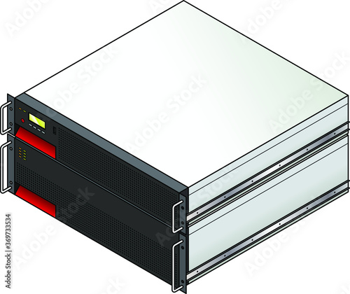 Rack-mount server components: a 2u UPS (uninterruptible power supply ) controller unit with a 3u battery unit.