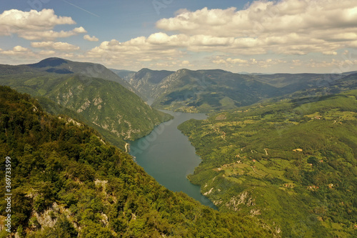 Perucac lake and river Drina from Tara mountain in Serbia