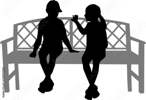 Black silhouettes of people sitting on a bench