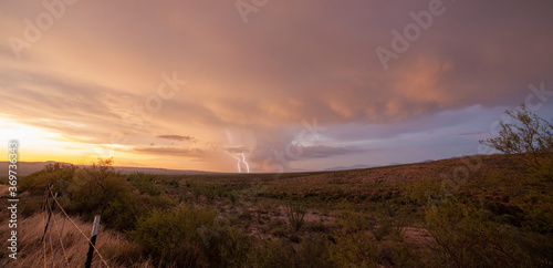 Double lightning strikes during a desert monsoon storm