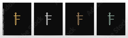 Sword On Letter Logo Design F