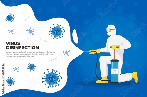 man in hazmat suit cleaning and disinfecting coronavirus cells epidemic mers-CoV virus disinfect protection concept wuhan 2019-nCoV pandemic health risk. disinfecting bacteria virus. cleaning  virus
