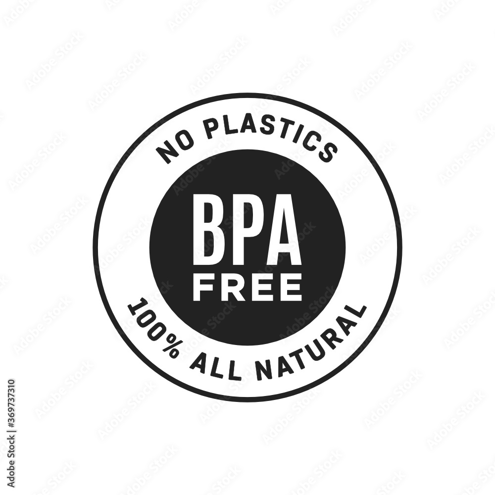 BPA Free, No Plastics, 100% Natural, BPA Free Label, Plastic Free Sticker, Template, Vector Illustration Background