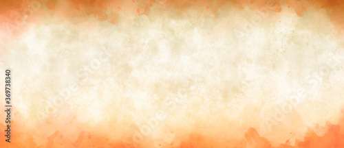 fall watercolor background in orange and white painting with distressed texture grunge border, soft fog or hazy warm fall or autumn colors. halloween background