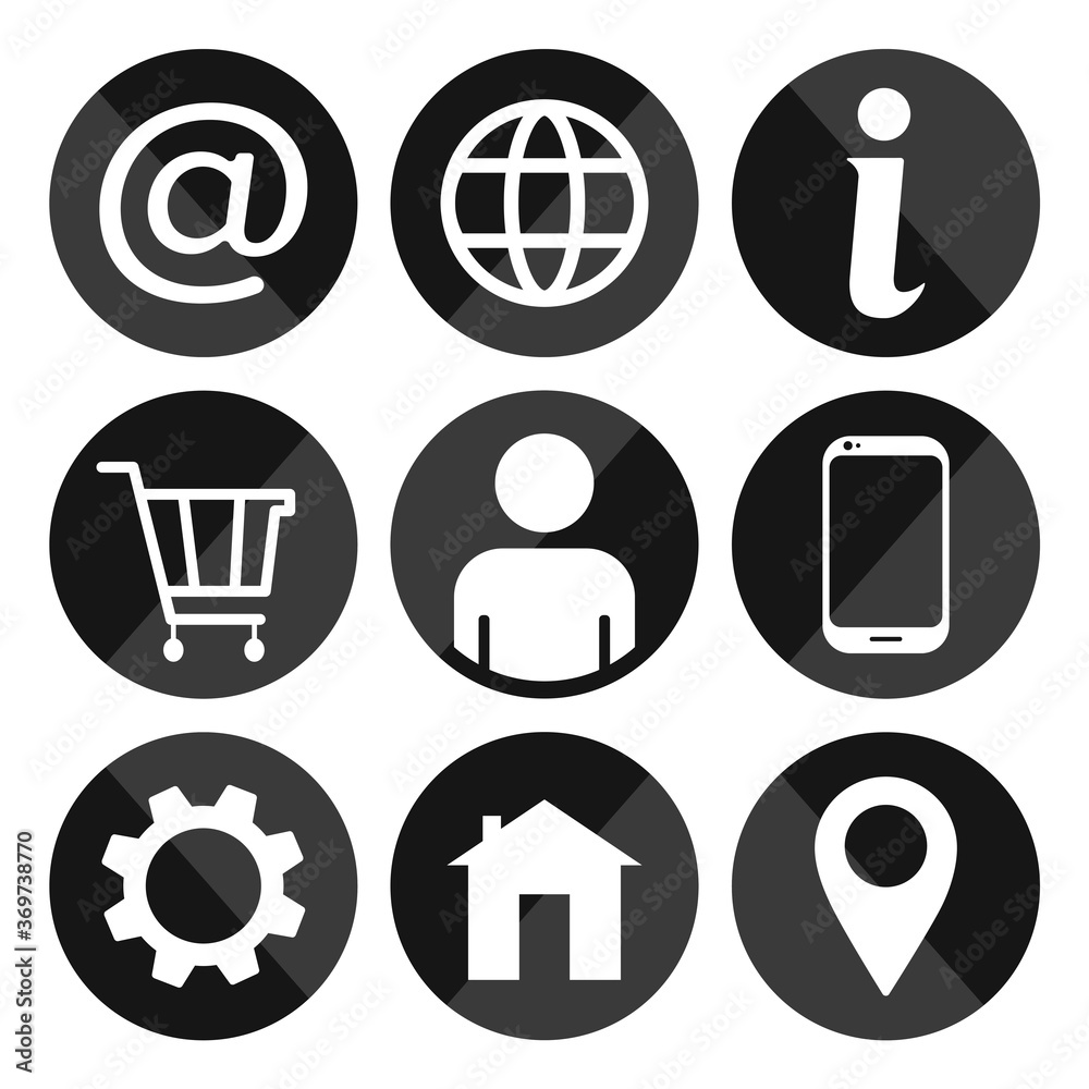 Icons for online store or business website. Flat, round gray and black Icons for online store or business website. Flat, round gray and black