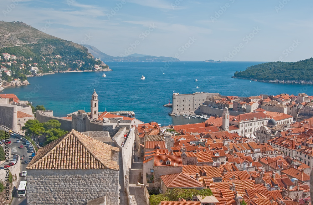 The view to the harbor of Dubrovnik in Croatia