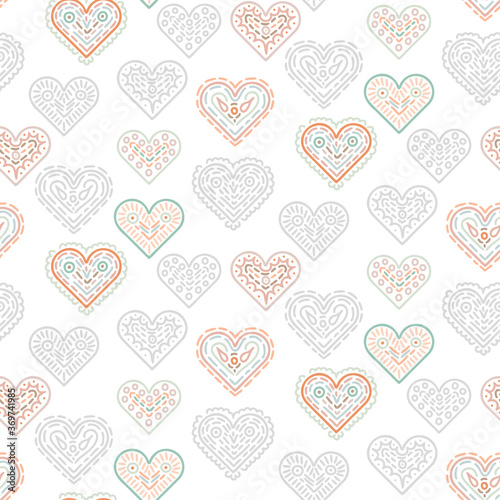 Heart romantic pattern in hand draw doodle style.