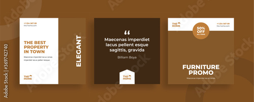 Set of editable templates for Instagram post, Facebook square frame, social media, advertisement, and business promotion, fresh design with brown color and minimalist vector (2/3)