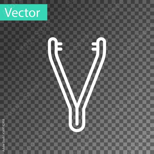 White line Medical tweezers icon isolated on transparent background. Medicine and health. Anatomical tweezers. Vector Illustration.