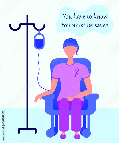 Breast cancer awareness.  Woman receiving chemotherapy 