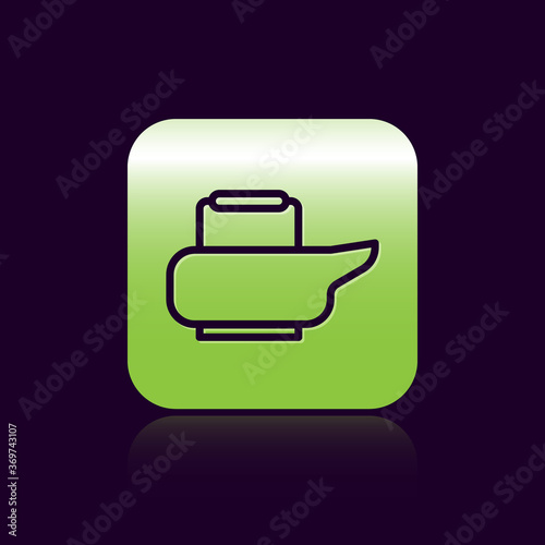 Black line Bedpan icon isolated on black background. Toilet for bedridden patients. Green square button. Vector Illustration.