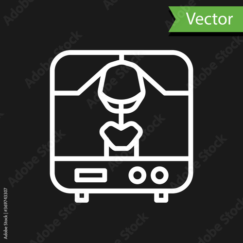 White line X-ray machine icon isolated on black background. Vector Illustration.